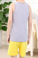 Grey and Yellow Two-Piece Contrast Linking Vest Located Printing Round Neck  Boy Suit for Casual