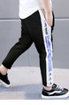 Black White and Blue Plus Size Adjustable Waist Contrast Stripe Letter Printed Halen Boy Pants for Casual