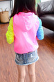 Pink Yellow and Blue Plus Size Contrast Linking Hooded Zipper Pockets Long Sleeve Girl Jacket for Casual