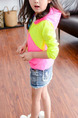 Pink Yellow and Blue Plus Size Contrast Linking Hooded Zipper Pockets Long Sleeve Girl Jacket for Casual