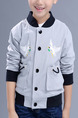 Grey White and Black Stand Collar Embroidery Pockets Single-Breasted Long Sleeve Boy Jacket for Casual