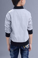 Grey White and Black Stand Collar Embroidery Pockets Single-Breasted Long Sleeve Boy Jacket for Casual