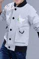 Grey White and Black Stand Collar Embroidery Pockets Single-Breasted Long Sleeve Boy Jacket for Casual