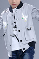 Grey White and Black Stand Collar Embroidery Pockets Single-Breasted Long Sleeve Boy Jacket for Casual