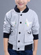 Grey White and Black Stand Collar Embroidery Pockets Single-Breasted Long Sleeve Boy Jacket for Casual
