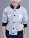 Grey White and Black Stand Collar Embroidery Pockets Single-Breasted Long Sleeve Boy Jacket for Casual
