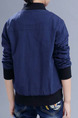 Blue and White Stand Collar Embroidery Pockets Single-Breasted Long Sleeve Boy Jacket for Casual