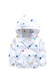 White Colorful Printed Hooded Zipper Pockets Long Sleeve Girl Jacket for Casual