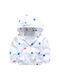 White Colorful Printed Hooded Zipper Pockets Long Sleeve Girl Jacket for Casual
