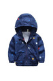 Blue Colorful Printed Hooded Zipper Pockets Long Sleeve Boy Jacket for Casual