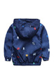 Blue Colorful Printed Hooded Zipper Pockets Long Sleeve Boy Jacket for Casual