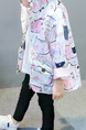 Colorful Hooded Printed Pockets Asymmetrical Hem Long Sleeve Girl Jacket for Casual