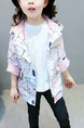 Colorful Hooded Printed Pockets Asymmetrical Hem Long Sleeve Girl Jacket for Casual