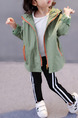 Green and Orange Hooded Contrast Zipper Pockets Located Printing Back Long Sleeve Girl Jacket for Casual