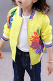 Yellow Colorful Stand Collar Contrast Stripe Located Printed Long Sleeve Girl Jacket for Casual
