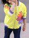 Yellow Colorful Stand Collar Contrast Stripe Located Printed Long Sleeve Girl Jacket for Casual
