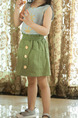 Green Slim A-Line Adjustable Waist Single-Breasted Pockets Girl Short for Casual