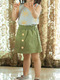 Green Slim A-Line Adjustable Waist Single-Breasted Pockets Girl Short for Casual
