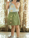 Green Slim A-Line Adjustable Waist Single-Breasted Pockets Girl Short for Casual
