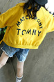 Yellow Stand Collar Letter Printed Pockets Long Sleeve Girl Jacket for Casual