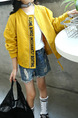 Yellow Stand Collar Letter Printed Pockets Long Sleeve Girl Jacket for Casual