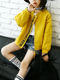 Yellow Stand Collar Letter Printed Pockets Long Sleeve Girl Jacket for Casual
