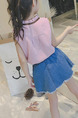 Pink and Blue  Slim Denim Two-Piece Above Knee Girl Dress for Casual Party
