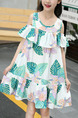 Colorful Loose Printed Off-Shoulder Above Knee Tropical Girl Dress for Casual