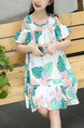 Colorful Loose Printed Off-Shoulder Above Knee Tropical Girl Dress for Casual