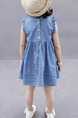 Blue Loose Denim Embroidery Knee Length Shift Girl Dress for Casual Party