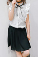 Black and White Slim Stripe Ruffle Two-Piece Above Knee Girl Dress for Casual Party