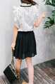 Black and White Slim Stripe Ruffle Two-Piece Above Knee Girl Dress for Casual Party