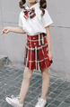 White and Red Slim Contrast Grid Two-Piece Above Knee Girl Dress for Casual Party