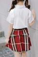 White and Red Slim Contrast Grid Two-Piece Above Knee Girl Dress for Casual Party