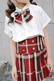 White and Red Slim Contrast Grid Two-Piece Above Knee Girl Dress for Casual Party