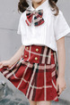 White and Red Slim Contrast Grid Two-Piece Above Knee Girl Dress for Casual Party