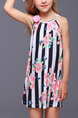 Colorful Loose Stripe Printed Floral Above Knee Shift Girl Dress for Casual Party