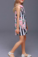 Colorful Loose Stripe Printed Floral Above Knee Shift Girl Dress for Casual Party