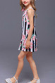 Colorful Loose Stripe Printed Floral Above Knee Shift Girl Dress for Casual Party