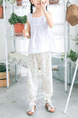 White Printed Adjustable Waist Beam Foot Girl Pants for Casual