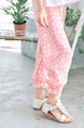 Pink and White Wave Point Adjustable Waist Beam Foot Girl Pants for Casual