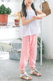 Pink and White Wave Point Adjustable Waist Beam Foot Girl Pants for Casual