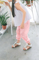 Pink and White Wave Point Adjustable Waist Beam Foot Girl Pants for Casual