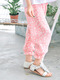 Pink and White Wave Point Adjustable Waist Beam Foot Girl Pants for Casual
