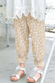 Brown and White Wave Point Adjustable Waist Beam Foot Girl Pants for Casual