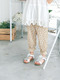 Brown and White Wave Point Adjustable Waist Beam Foot Girl Pants for Casual
