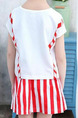 Red and White Two-Piece Round Neck Letter Printed Vertical Stripe Adjustable Waist Above Knee Girl Suit for Casual