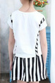 Black and White Two-Piece Round Neck Letter Printed Vertical Stripe Adjustable Waist  Girl Suit for Casual