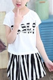 Black and White Two-Piece Round Neck Letter Printed Vertical Stripe Adjustable Waist  Girl Suit for Casual