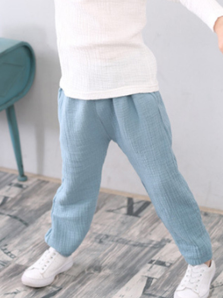 Blue Adjustable Waist Beam Foot Lantern Boy Pants for Casual